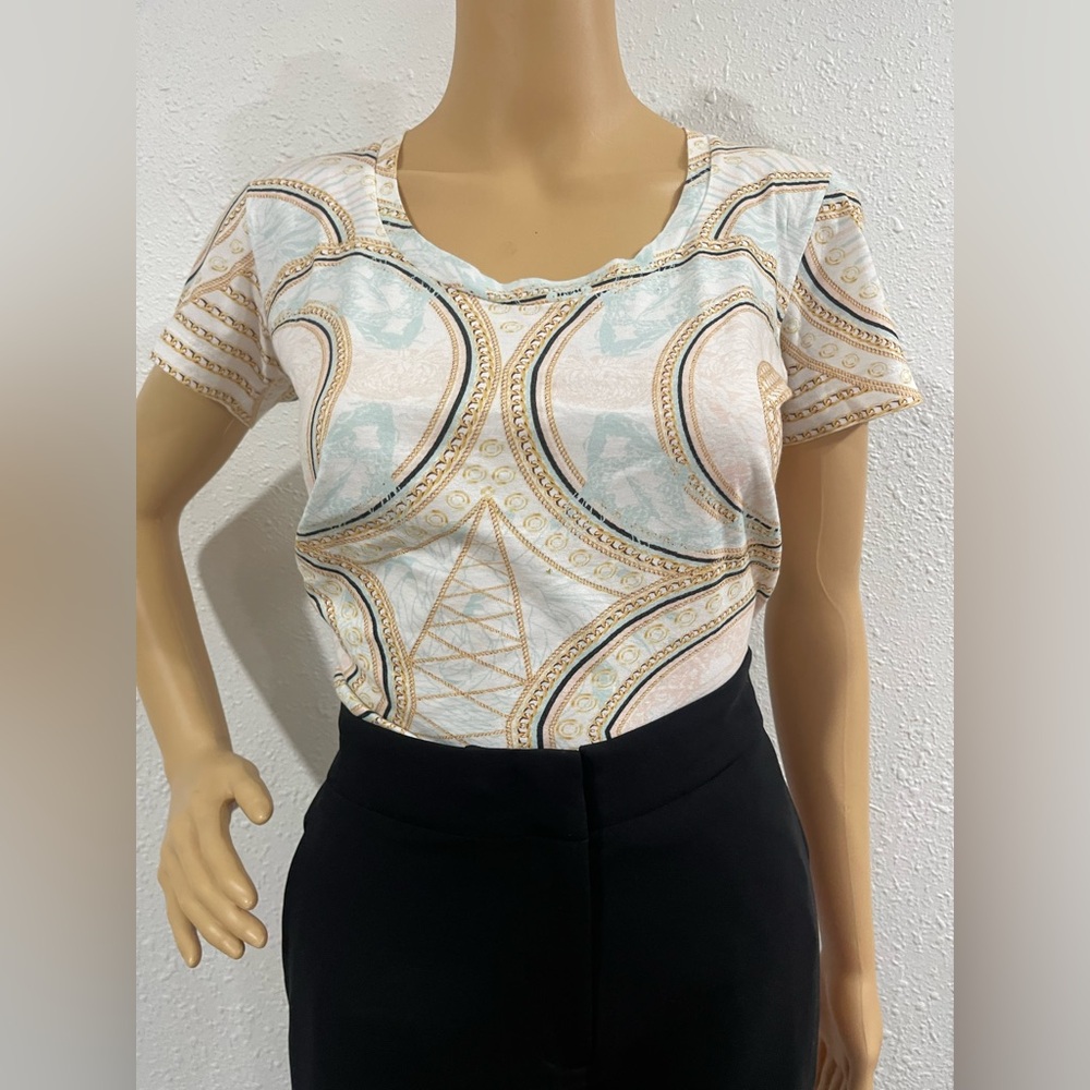 Pierre Balmain Geometric Blouse in Cream and Gold